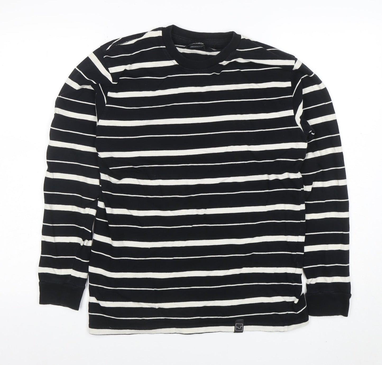 Pull & Bear Women’s Black Striped Long Sleeve Cotton T-Shirt Size 10