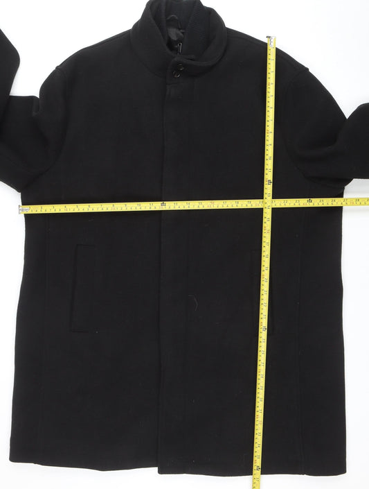 Next Mens Black 2XL Classic Mid-Length Overcoat