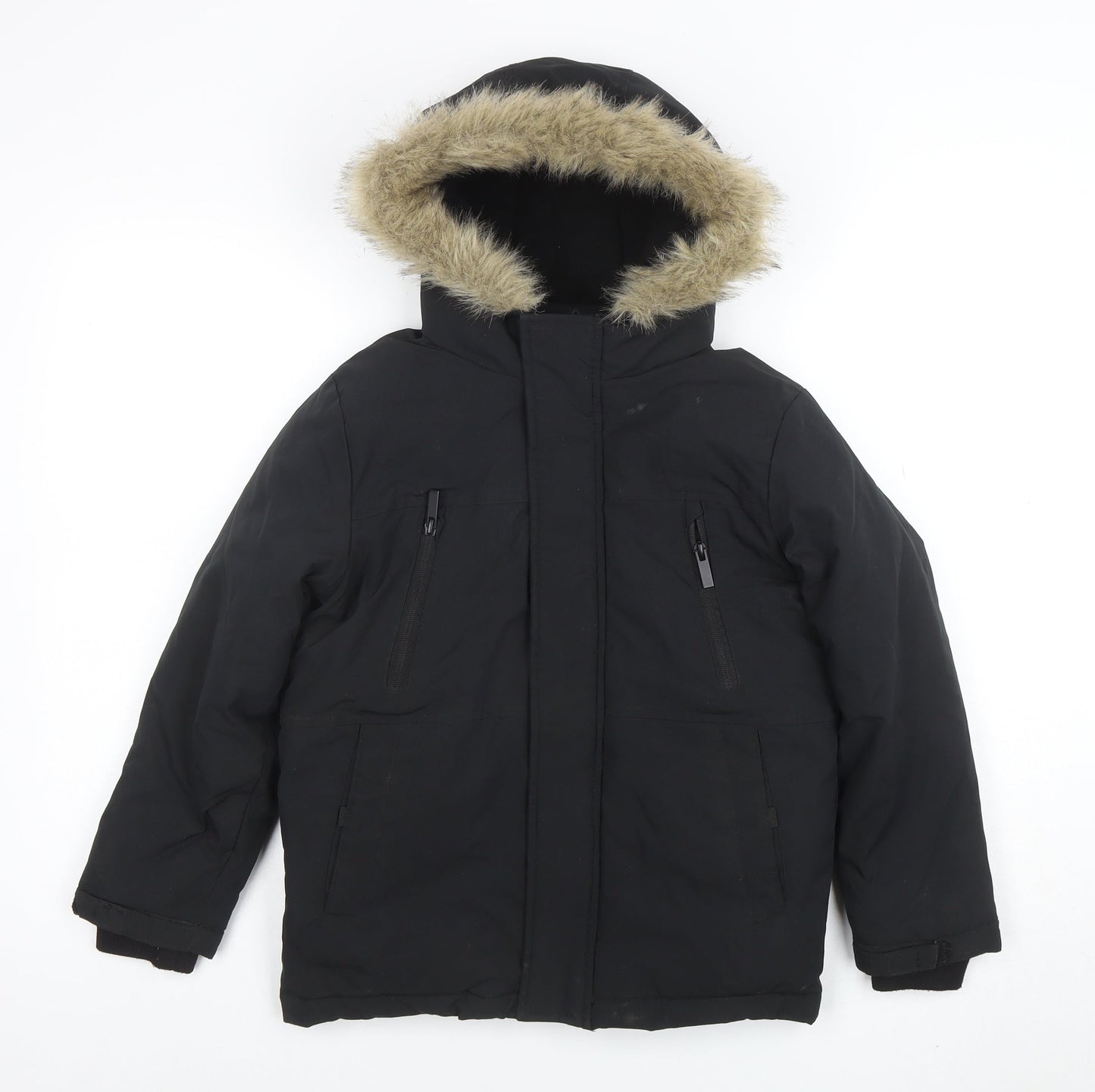 George Boys Black Hooded Faux Fur Trim Winter Parka Coat 8-9 Years