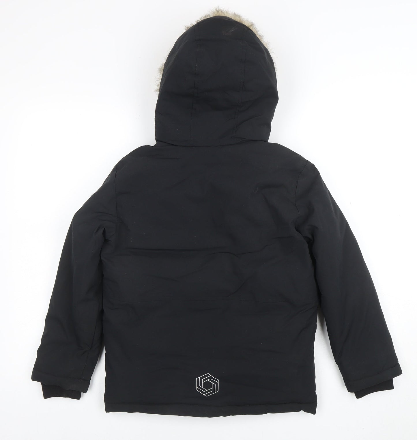 George Boys Black Hooded Faux Fur Trim Winter Parka Coat 8-9 Years