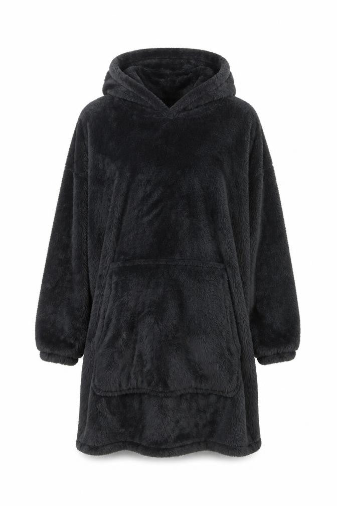 Dunelm Women Black Fleece Hooded Robe One Size Winter Wear