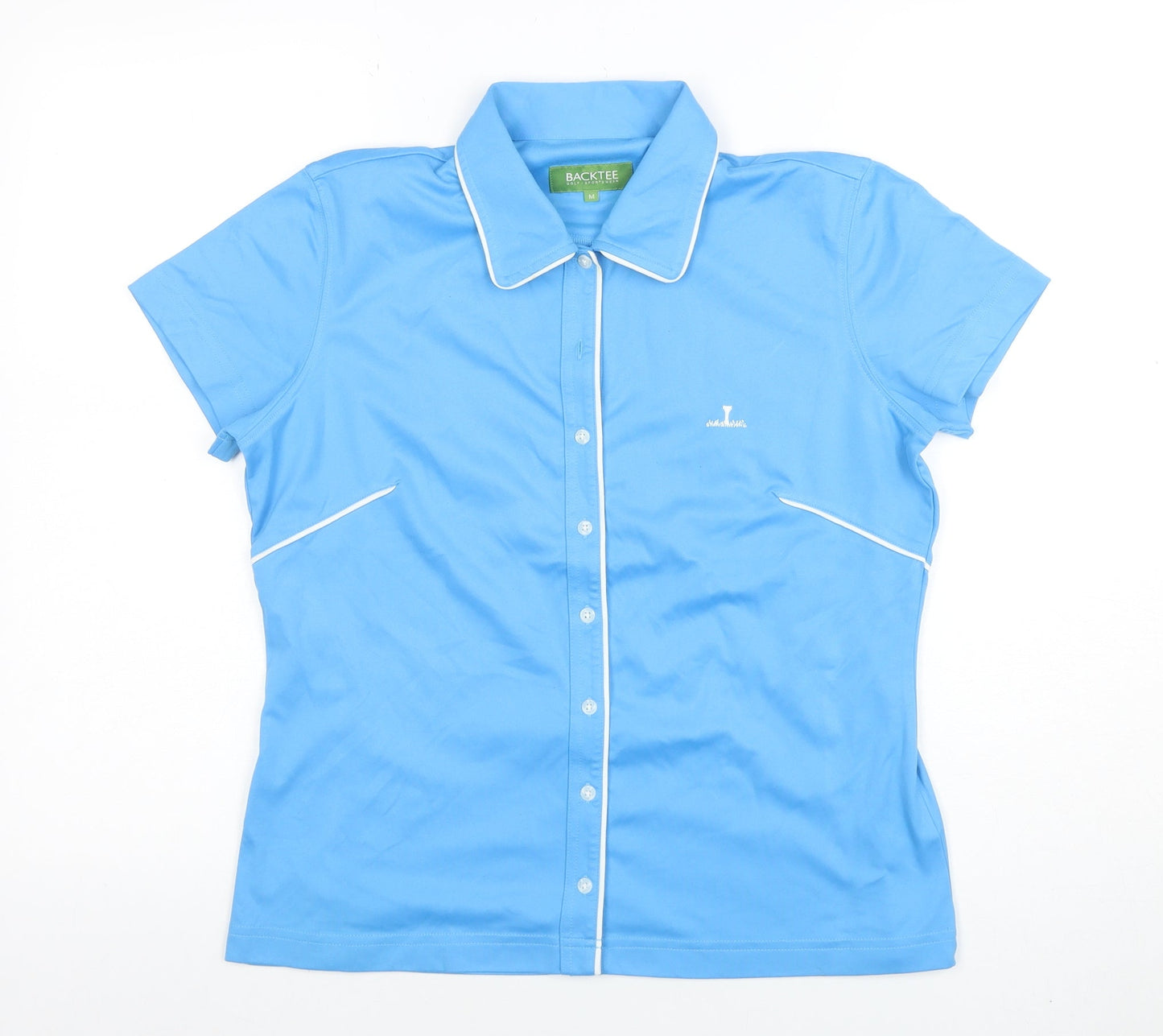BACKTEE Women's Blue Short Sleeve Collared Polo Shirt M