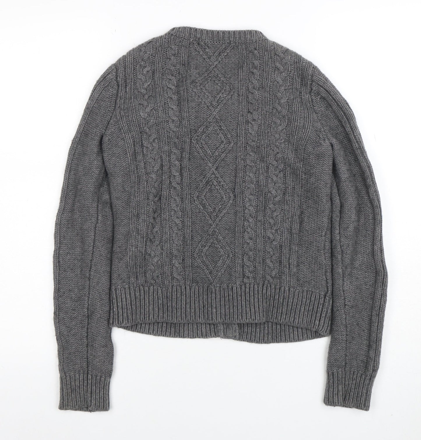 Boden Women Grey Wool Blend Cable-Knit Button Cardigan Size 8