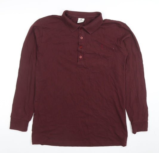Father Sons Men’s Brown Long Sleeve Slim Fit Polo Shirt L