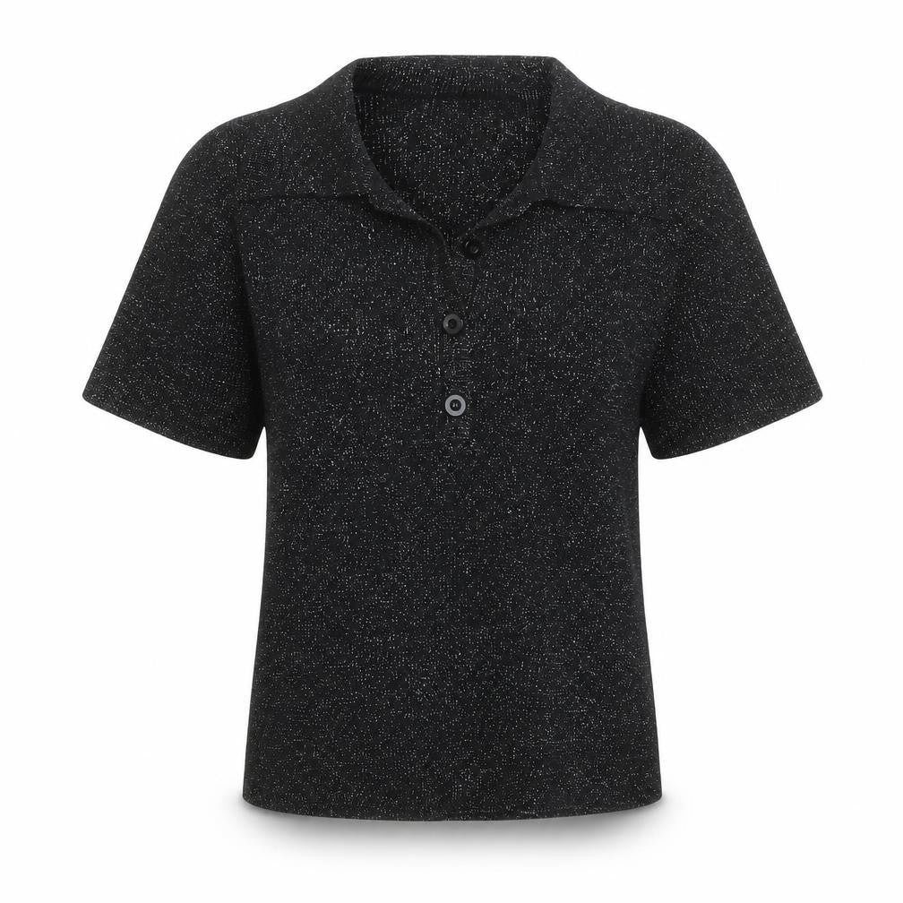 Koton Women Black Glitter Collared Button-Up Knit Top M