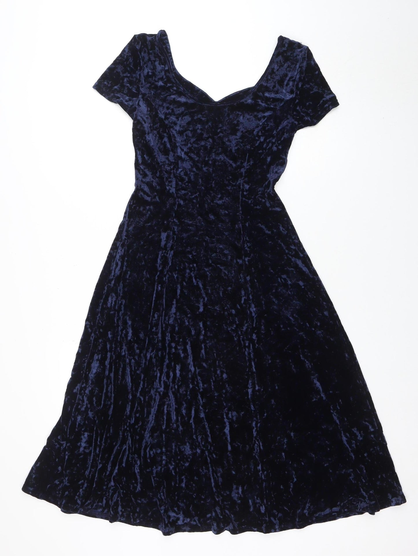 St Michael Women's Blue Velvet Fit & Flare Dress Size 10