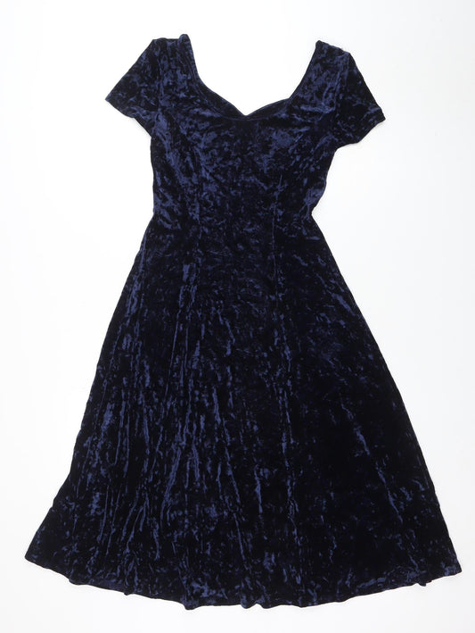 St Michael Women's Blue Velvet Fit & Flare Dress Size 10