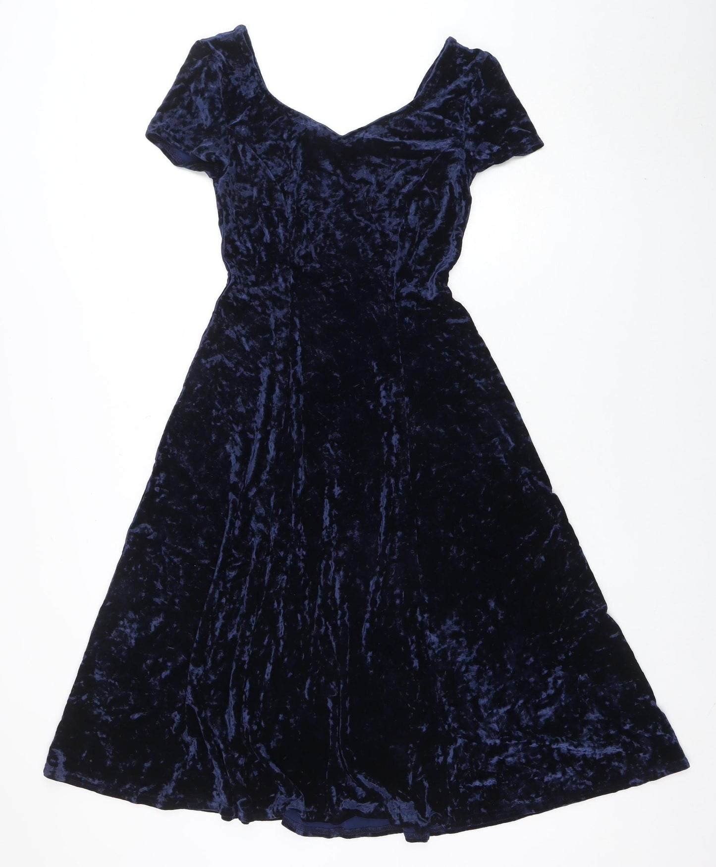 St Michael Women's Blue Velvet Fit & Flare Dress Size 10