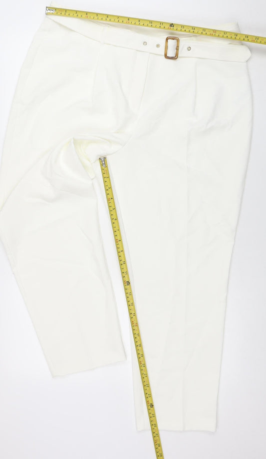 M&Co Women’s Ivory Belted Stretch Tapered Trousers Size 18