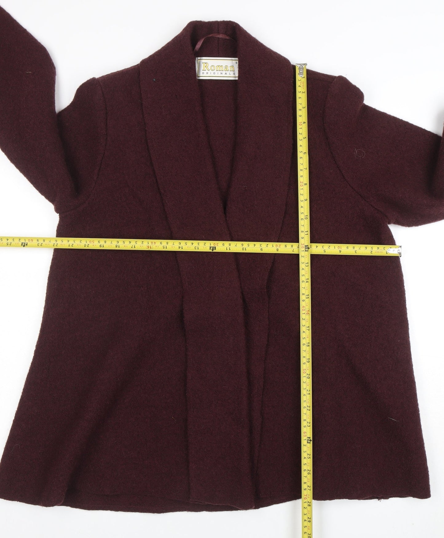 Roman Originals Women Brown Wool Mid-Length Open Jacket Size S