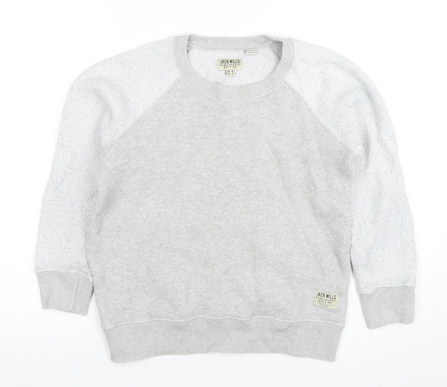 Jack Wills Women's Grey Crew Neck Pullover Sweatshirt UK 8 Cotton Blend