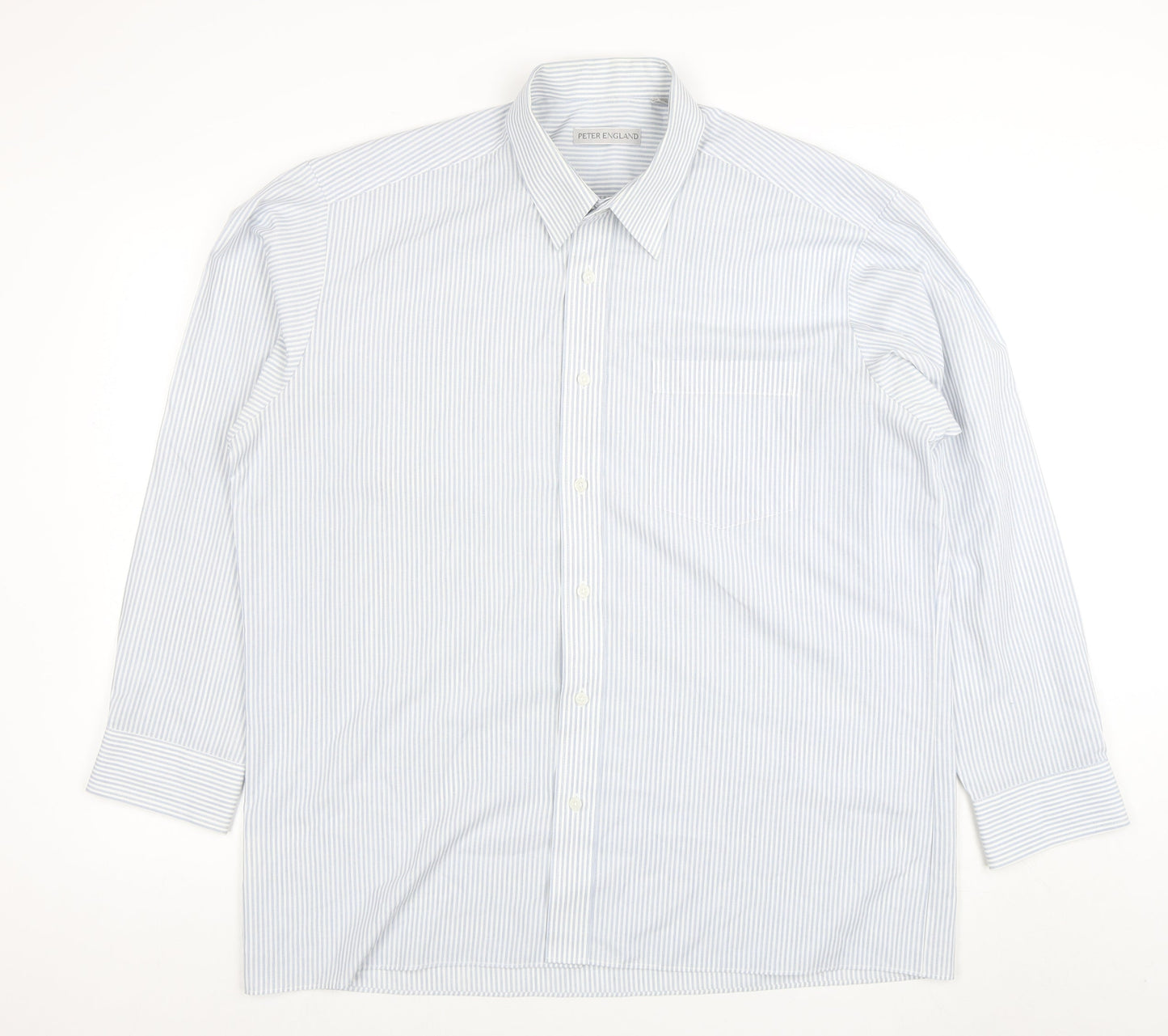 Peter England Men's Blue Striped Long Sleeve Cotton Blend Shirt 17 Regular Fit