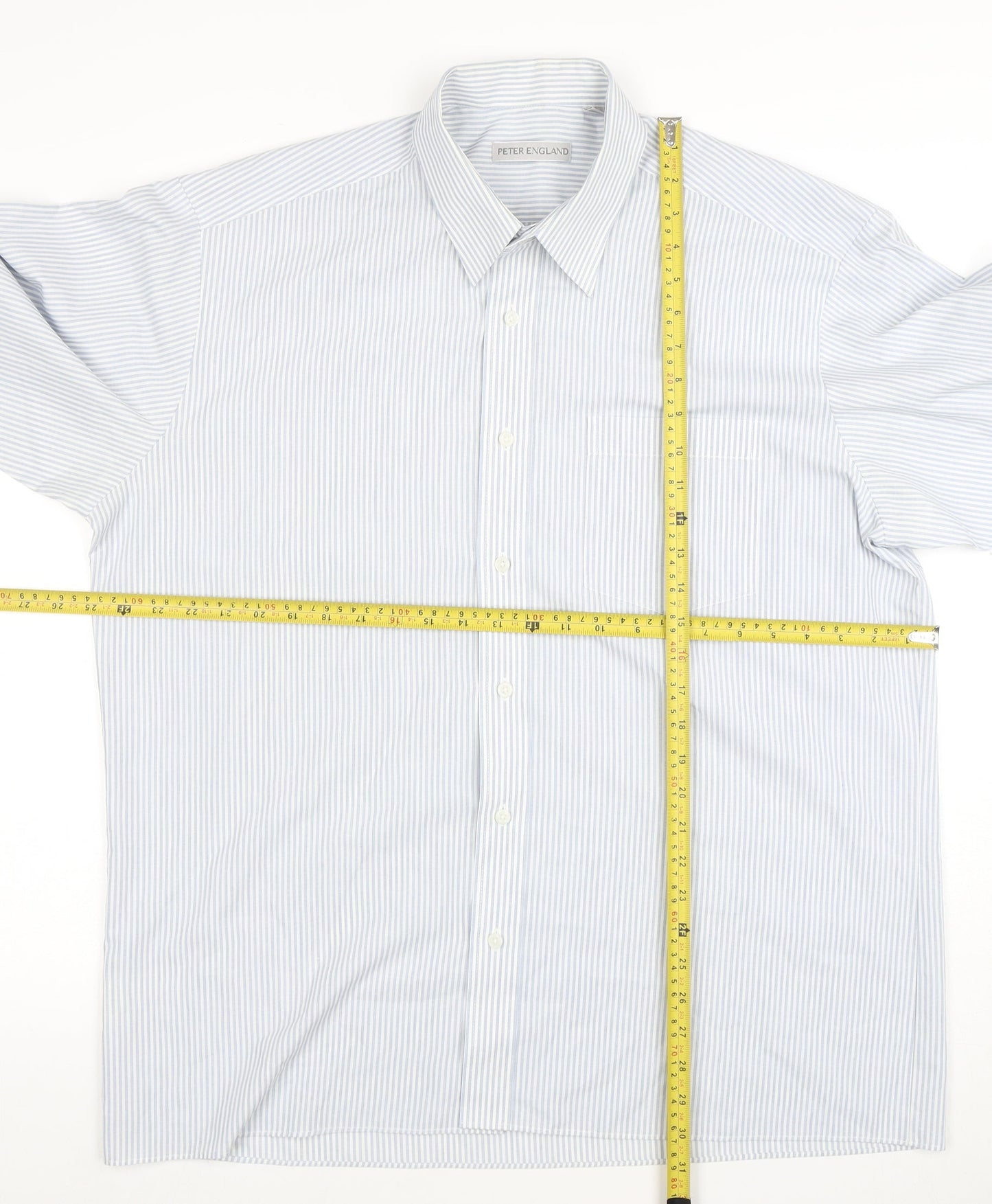 Peter England Men's Blue Striped Long Sleeve Cotton Blend Shirt 17 Regular Fit