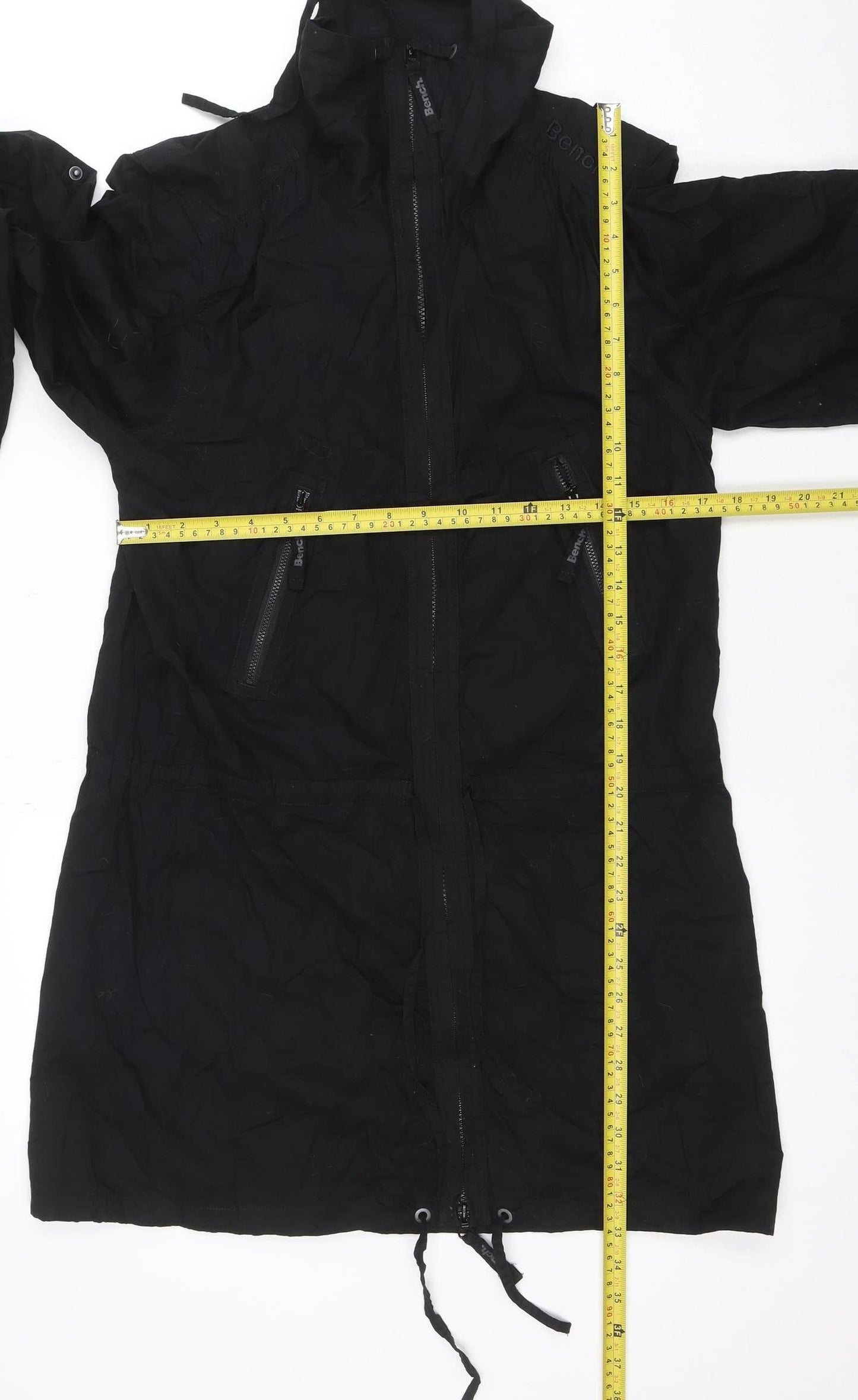 Bench Women's Black Long Hooded Cotton Parka Jacket Size M