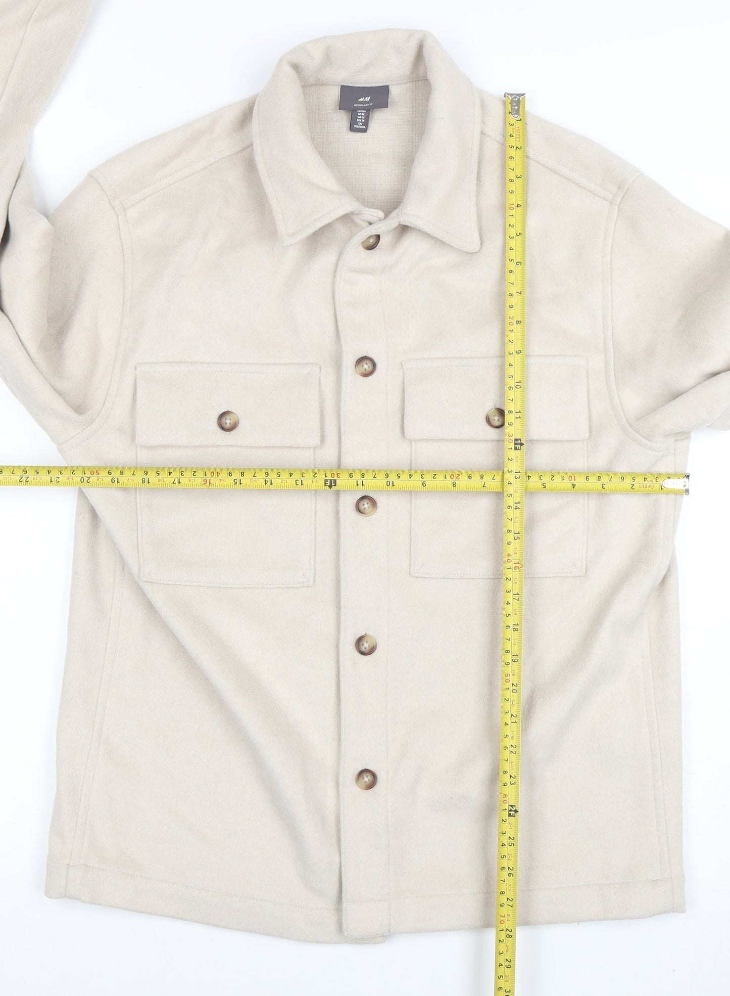 H&M Men Beige Wool Blend Button Up Jacket Size M Regular Fit