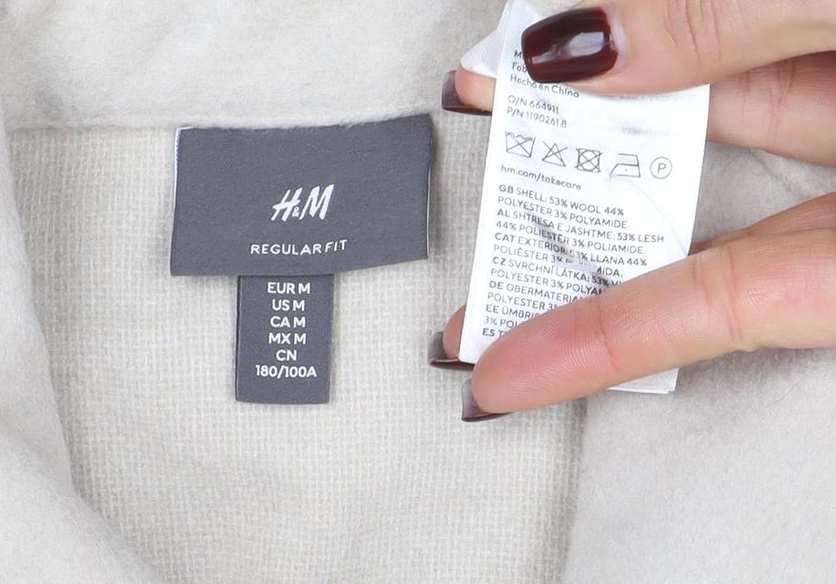 H&M Men Beige Wool Blend Button Up Jacket Size M Regular Fit