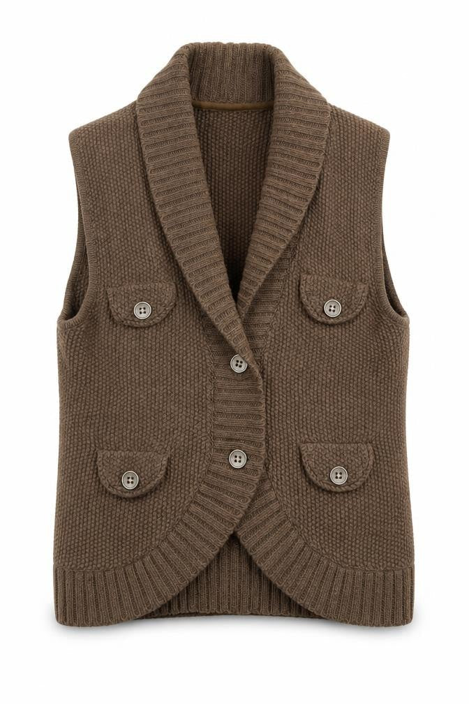 Massimo Dutti Women's Brown Wool Blend Sleeveless Knit Vest Size 8