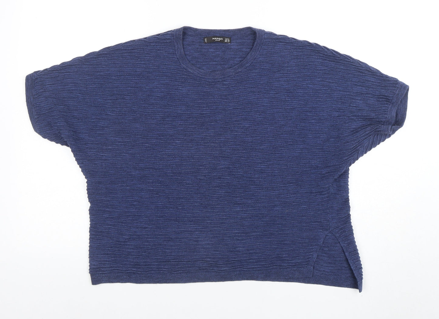 Mango Women Blue XS Relaxed Knit Basic T-Shirt