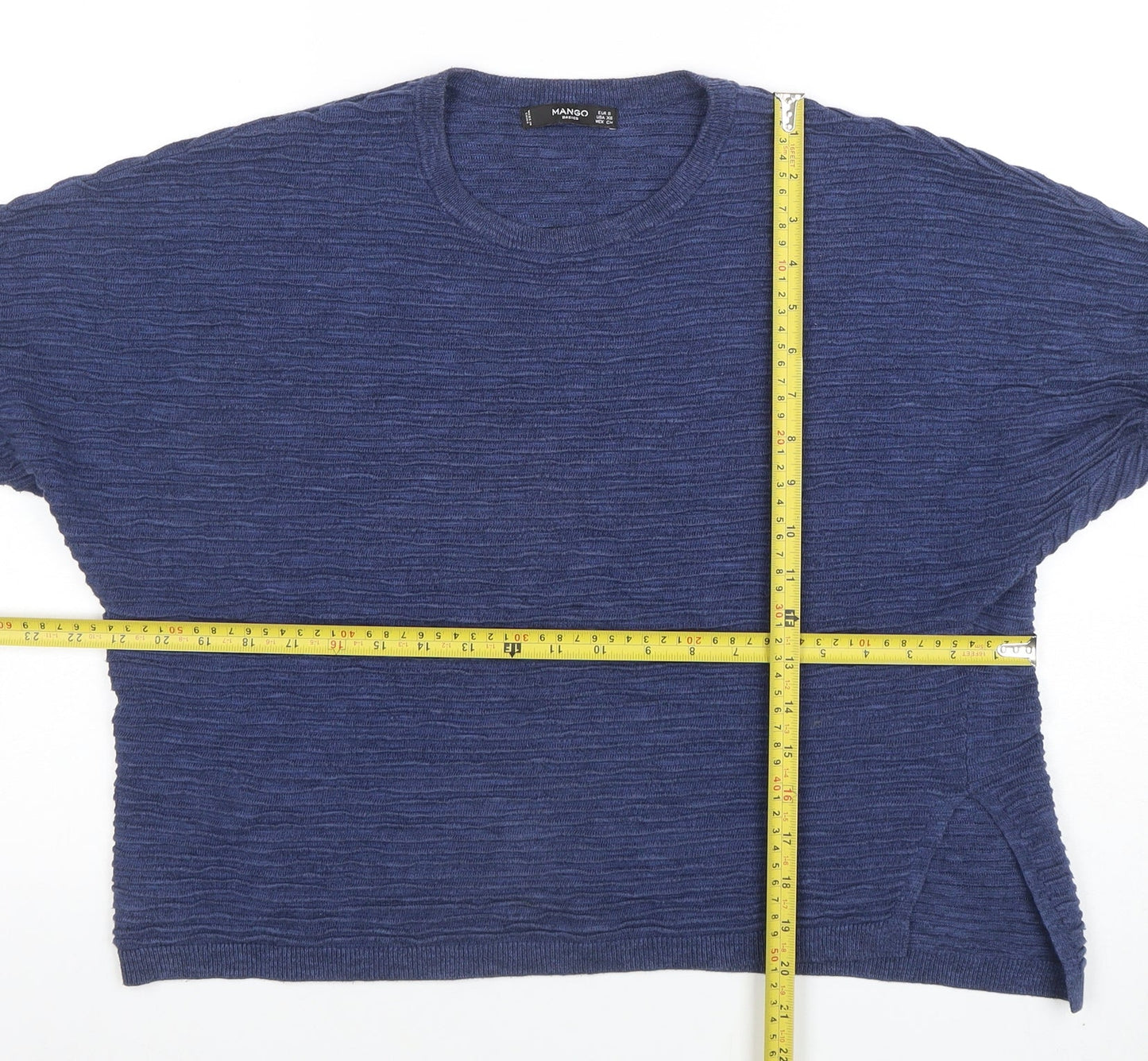 Mango Women Blue XS Relaxed Knit Basic T-Shirt