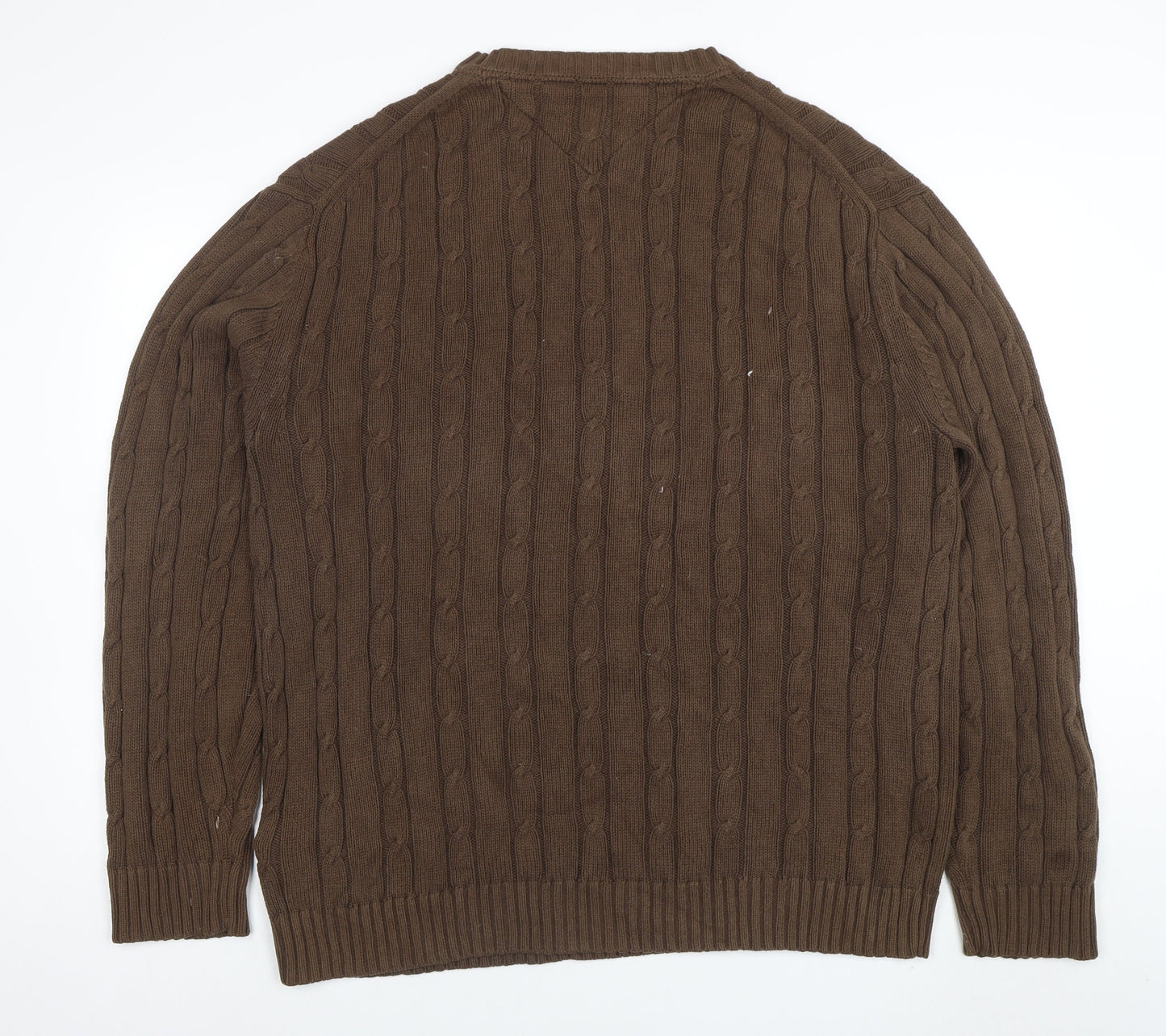 Tommy Hilfiger Men’s Brown XL Cable-Knit Cotton Crew Neck Jumper