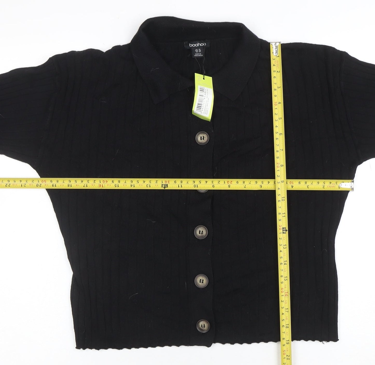 Boohoo Women's Black Collared Button Cardigan Size 18