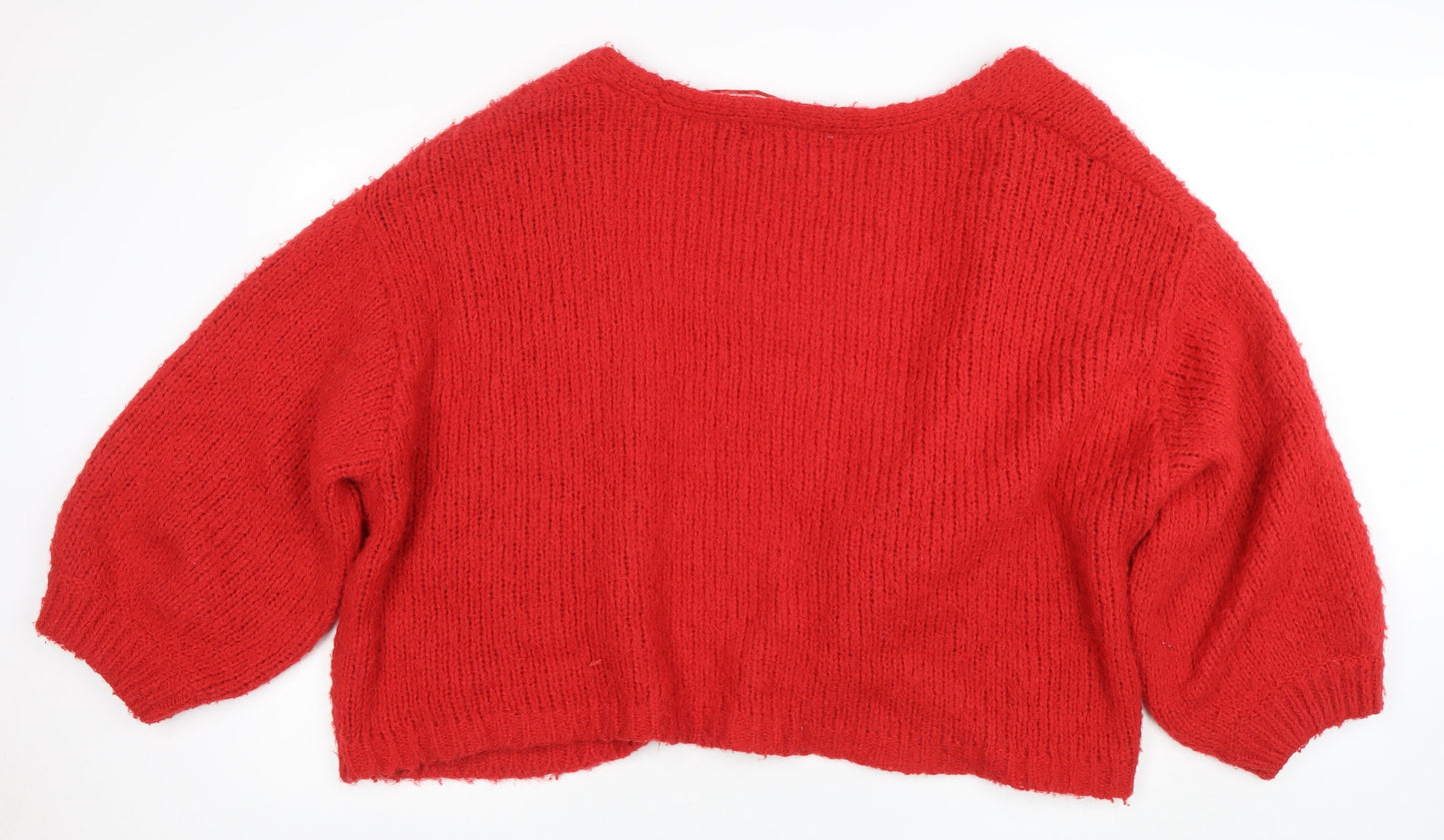 Vero Moda Women Red Chunky-Knit V-Neck Cardigan XL