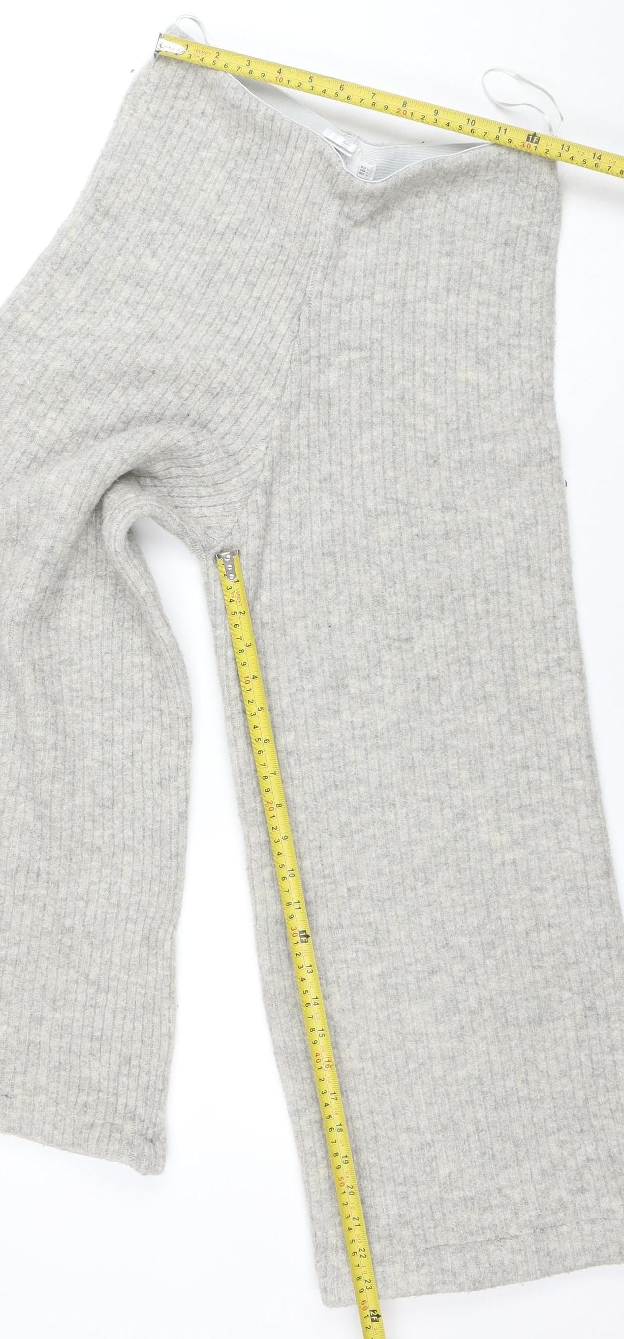 Mango Women Grey Knit Wide-Leg Trousers Size 10
