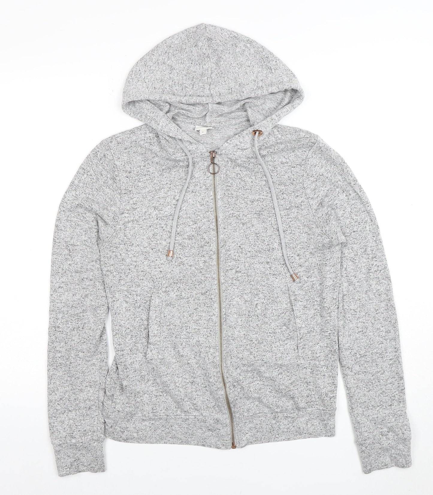 River Island Womens Grey Full Zip Hoodie M Lined Soft Cotton Blend