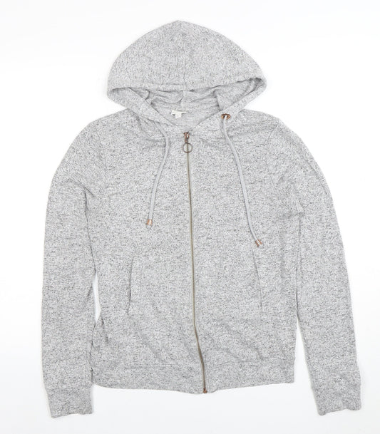 River Island Womens Grey Full Zip Hoodie M Lined Soft Cotton Blend