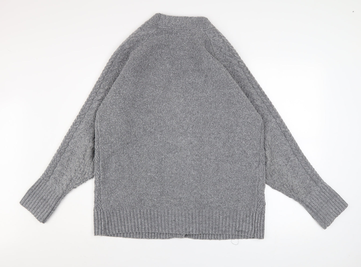 Warehouse Women’s Grey Cable Knit Cardigan Small Polyester Blend