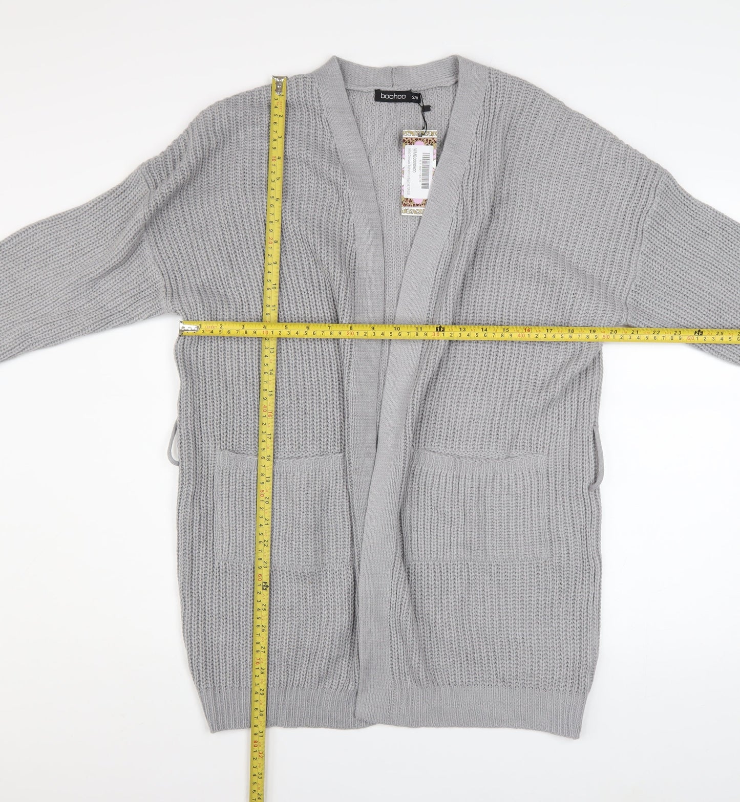 Boohoo Women Grey Chunky Knit Long Sleeve Open Cardigan S
