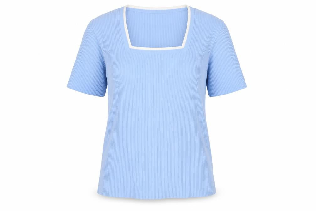 Daxon Womens Blue Short Sleeve Knit Square Neck Top Size 14/16