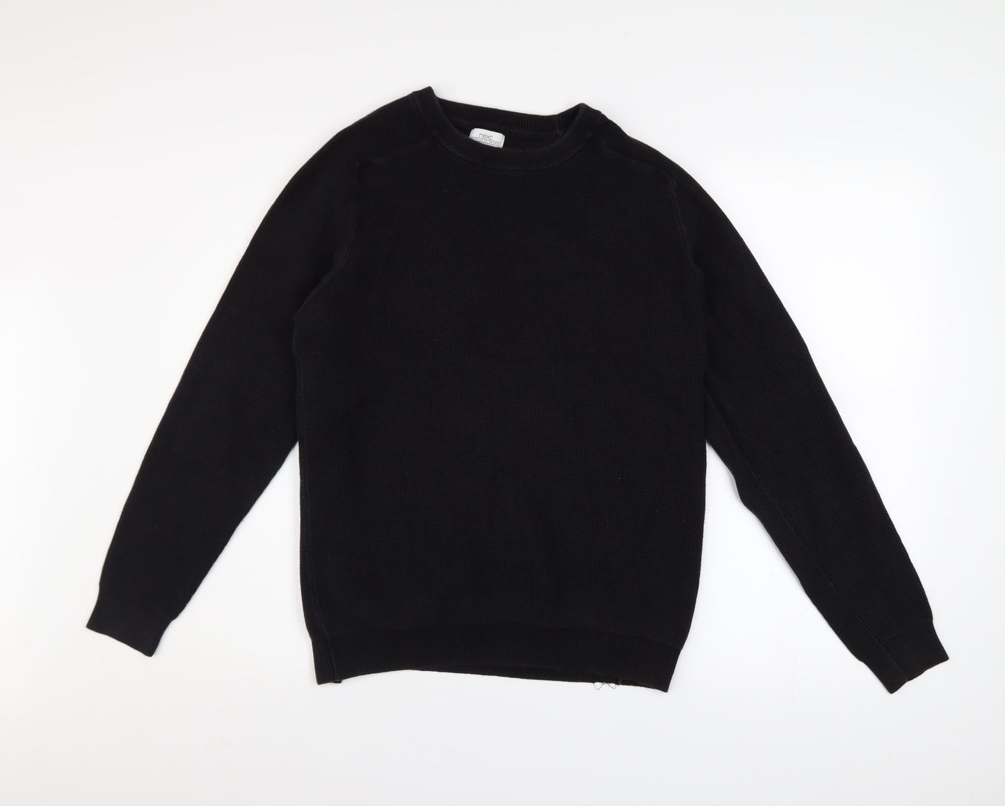 Next Men’s Black Cotton Waffle Knit Pullover Jumper Size L