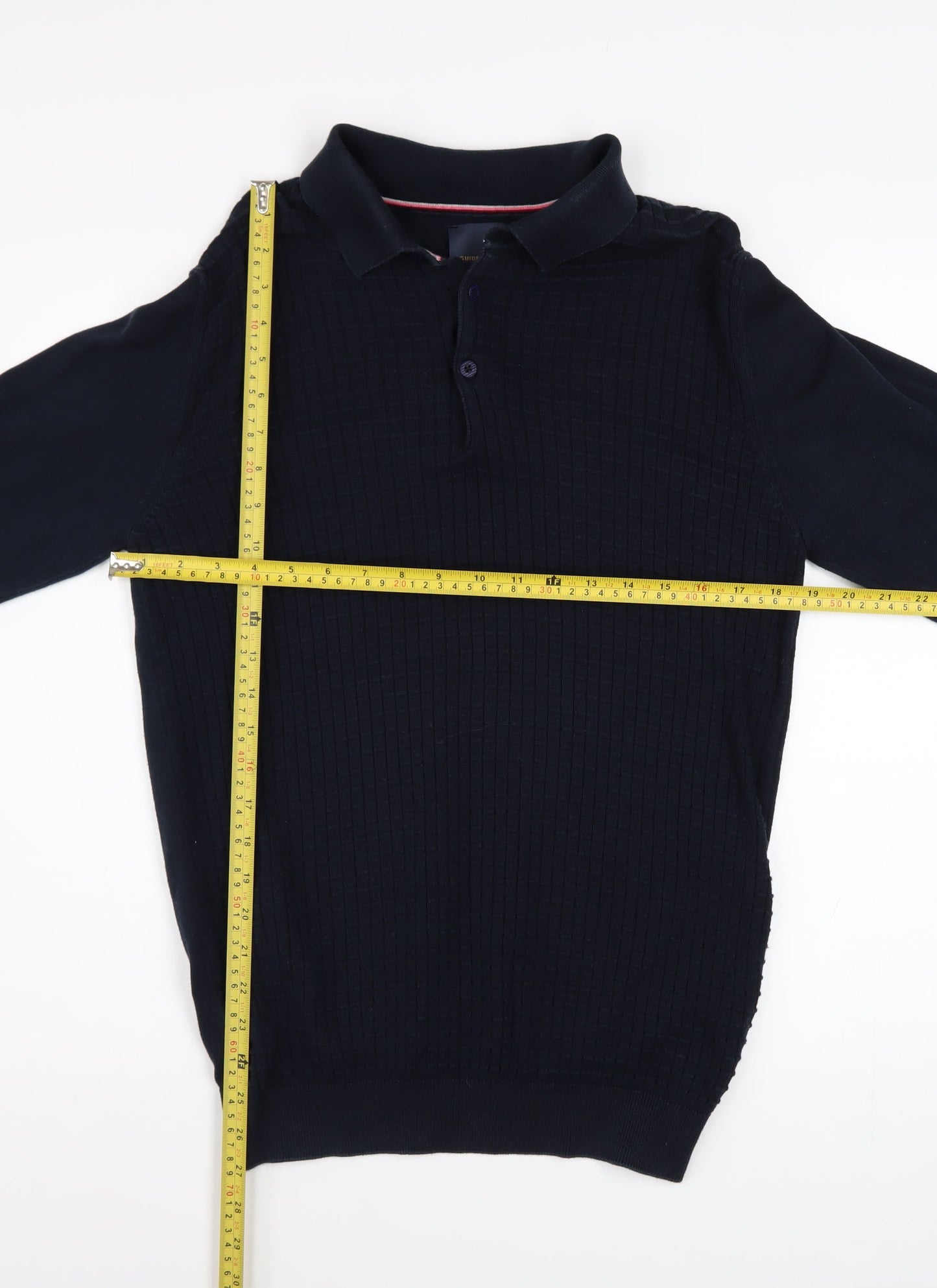 Guide London Men's Blue Cotton Long Sleeve Henley Jumper L