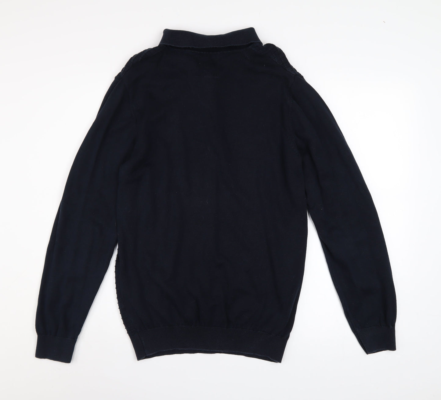 Guide London Men's Blue Cotton Long Sleeve Henley Jumper L