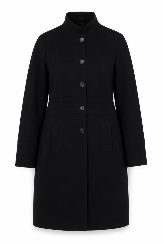 NL Collection Women's Black Long Overcoat Size 12 Buttoned Classic Style