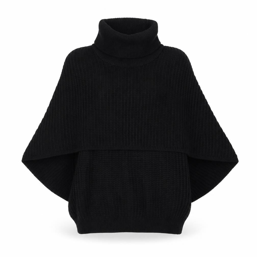 Boohoo Women Black M/L Roll Neck Poncho Jumper Acrylic Knit