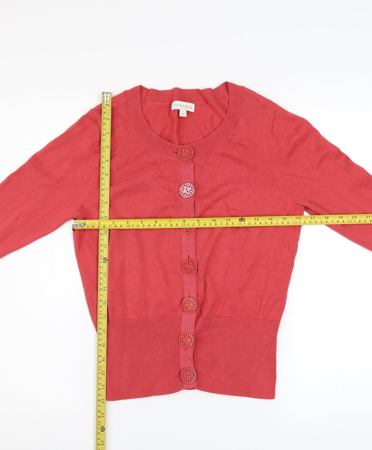 Monsoon Women's Red Cotton Button Cardigan M Long Sleeve