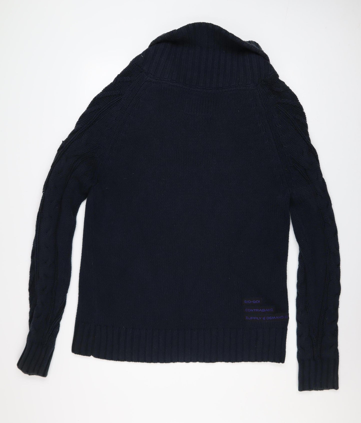 Gio-Goi Men's Blue Cable-Knit Shawl Collar Cotton Pullover Jumper Size L