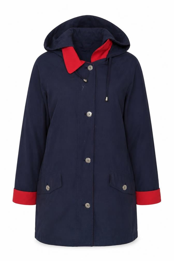 Mackays Blue Hooded Mid-Length Rain Coat Size S