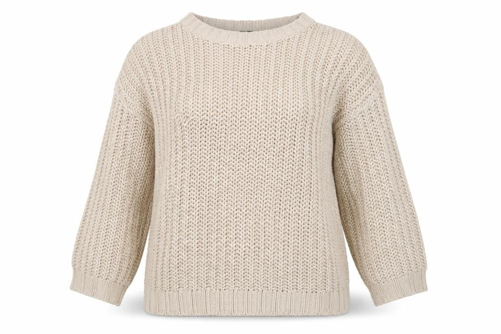 H&M Women Beige Chunky-Knit Acrylic Jumper L Relaxed Fit