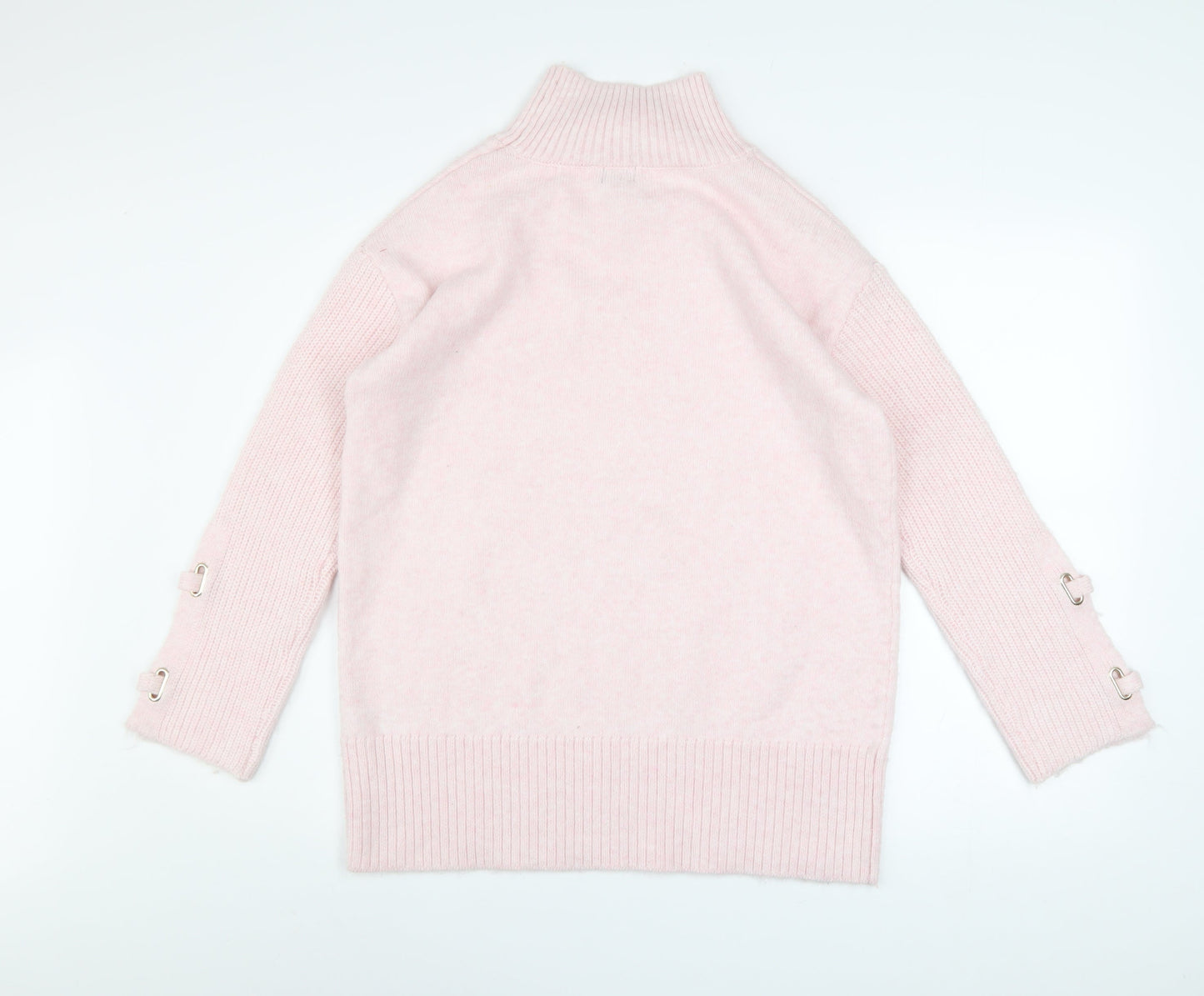 River Island Women Pink XS Mock Neck Long Sleeve Jumper with Buckle Detail