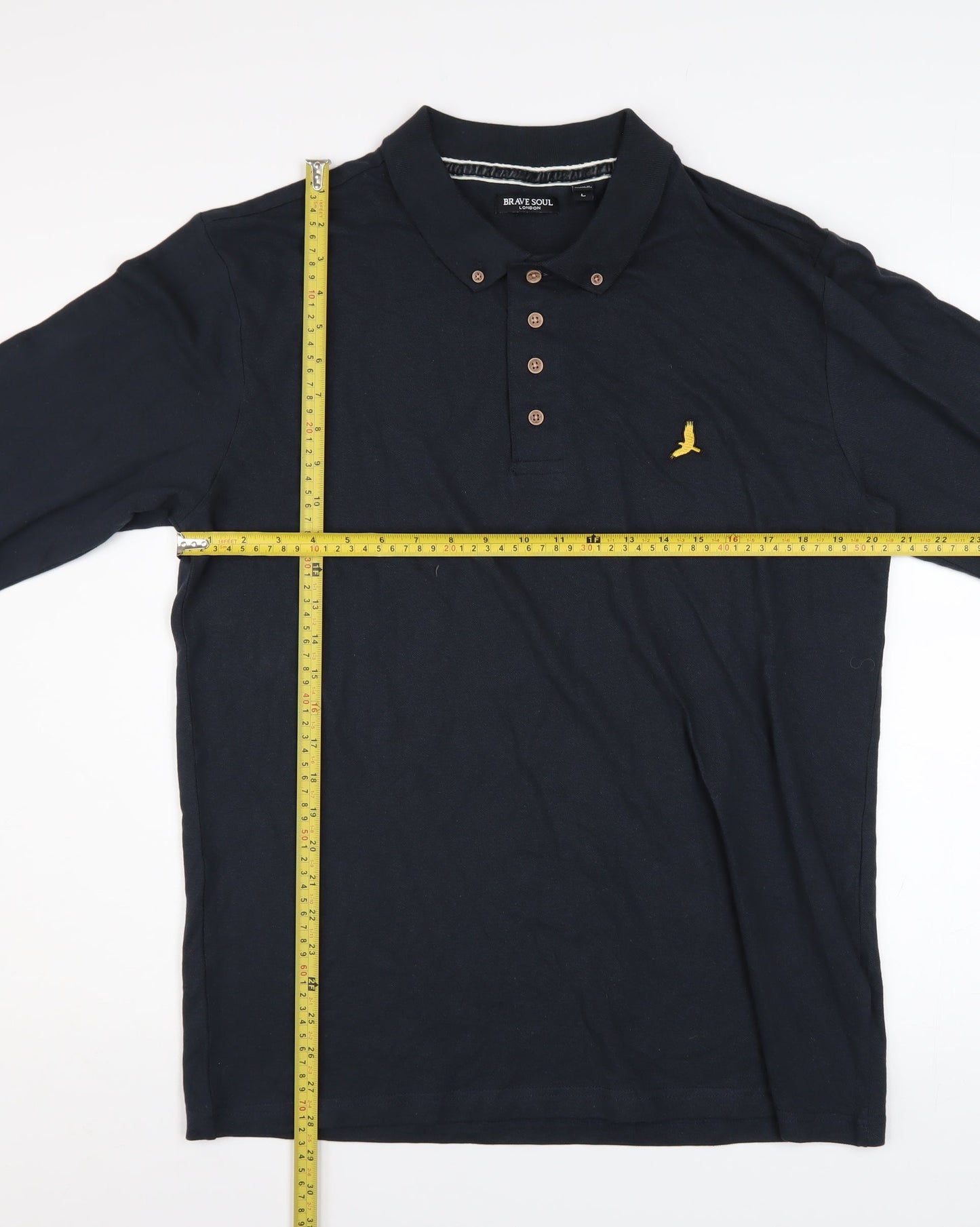 Brave Soul Men's Black Long Sleeve Cotton Polo Shirt Size L