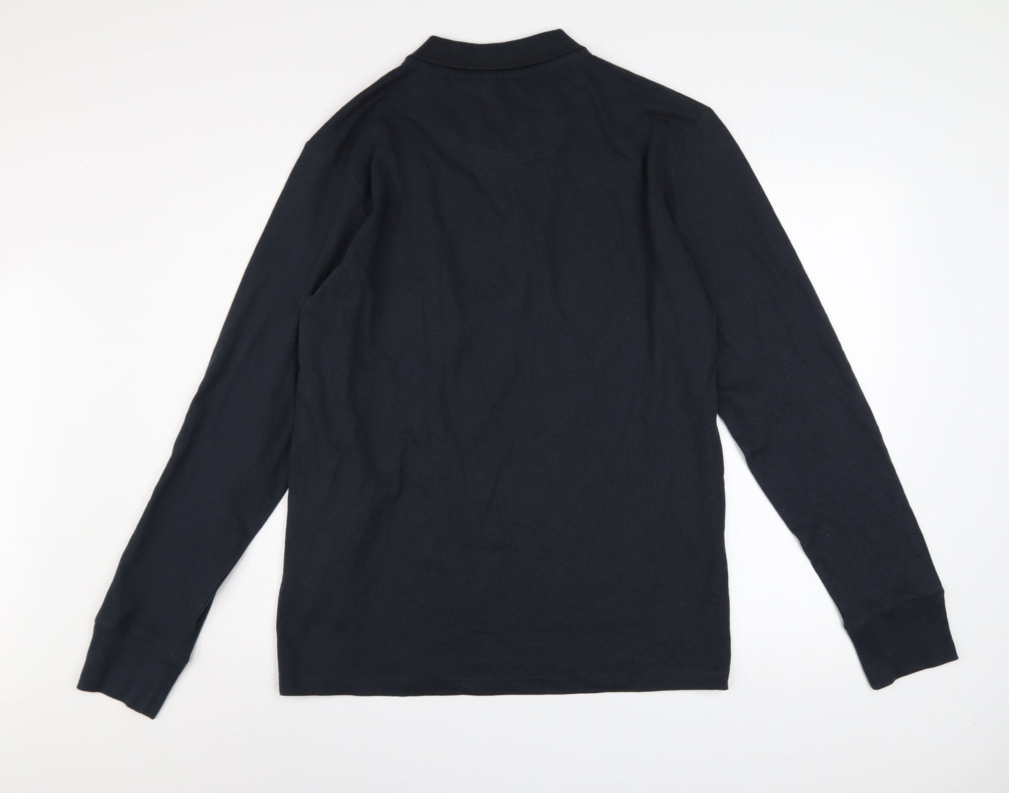 Brave Soul Men's Black Long Sleeve Cotton Polo Shirt Size L