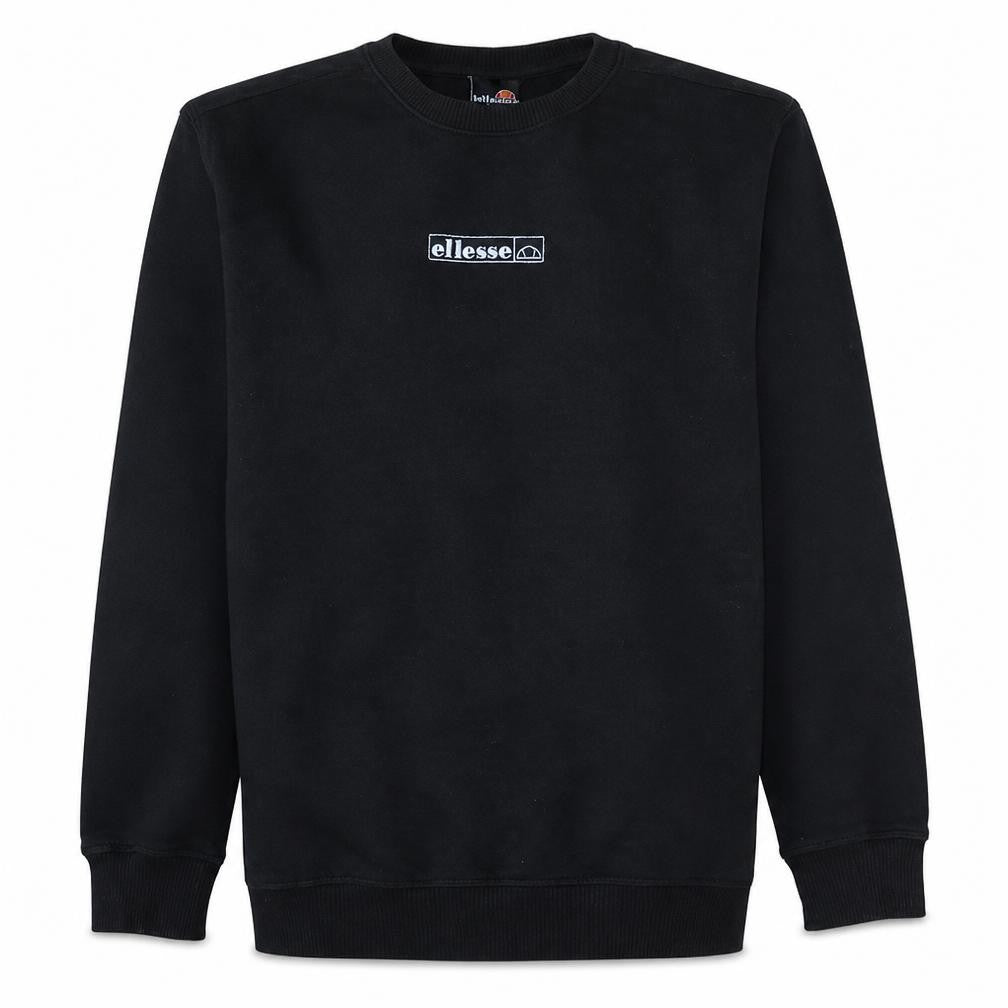 Front view of Ellesse Men's Black Crew Neck Pullover Sweatshirt, size M