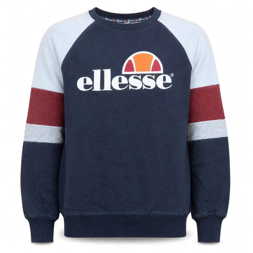 Front view of Ellesse Men's Blue XS Logo Pullover Sweatshirt Crew Neck