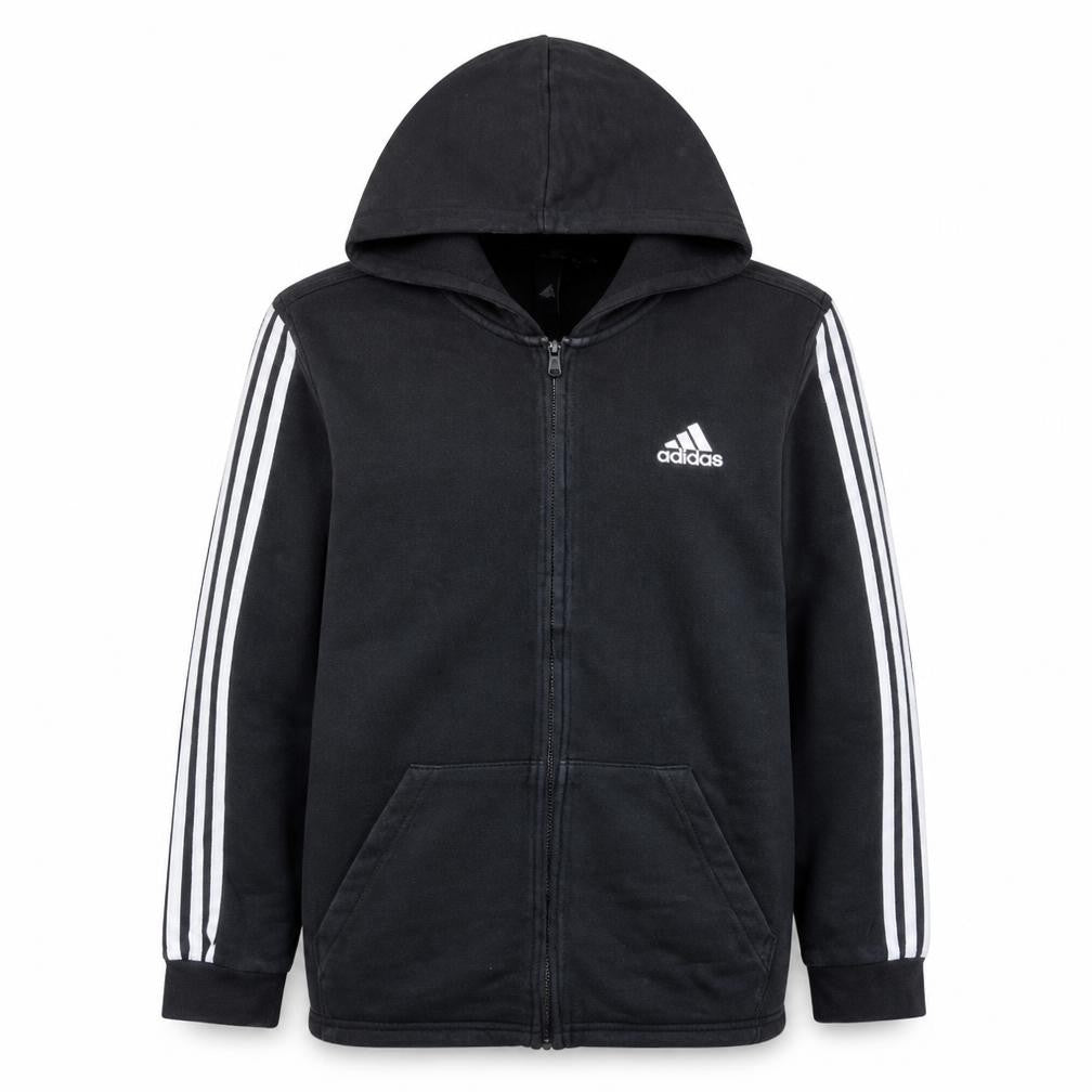Front view of Adidas Men's Black Full Zip Hoodie Medium Sports Fleece
