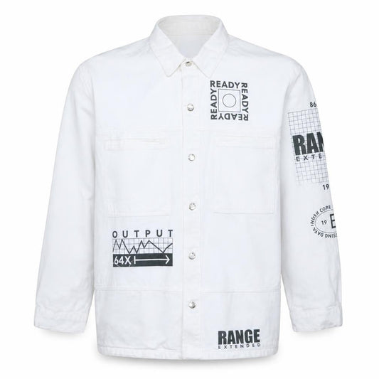 Bershka Men’s White Cotton Graphic Denim Jacket Size S