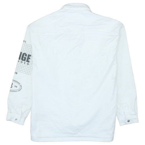 Bershka Men’s White Cotton Graphic Denim Jacket Size S