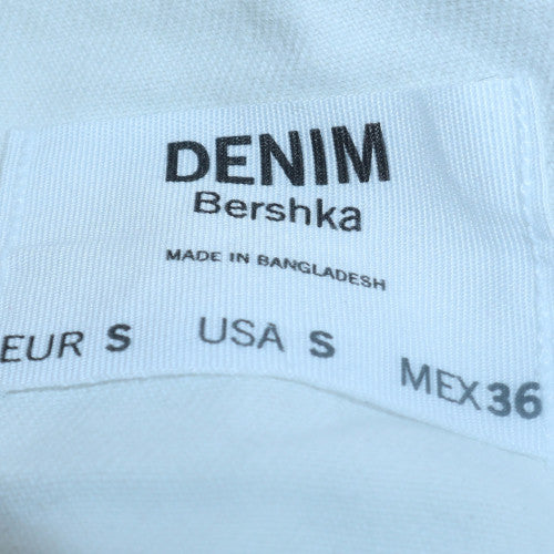 Bershka Men’s White Cotton Graphic Denim Jacket Size S